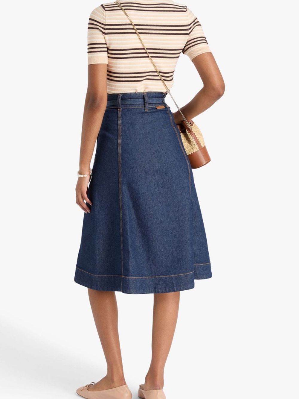 Zimmermann Dark Blue Denim A-Line Midi Skirt with Belt - Picture 3 of 10